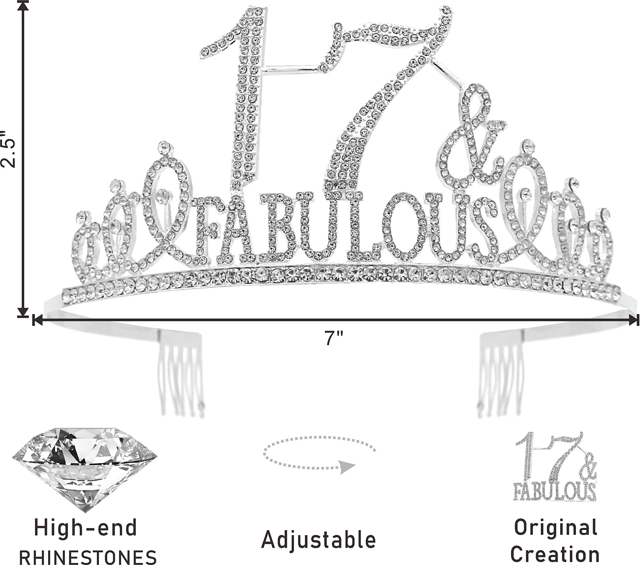 17th Birthday Gifts for Girls,17th Birthday Tiara and Sash Silver,17th Birthday