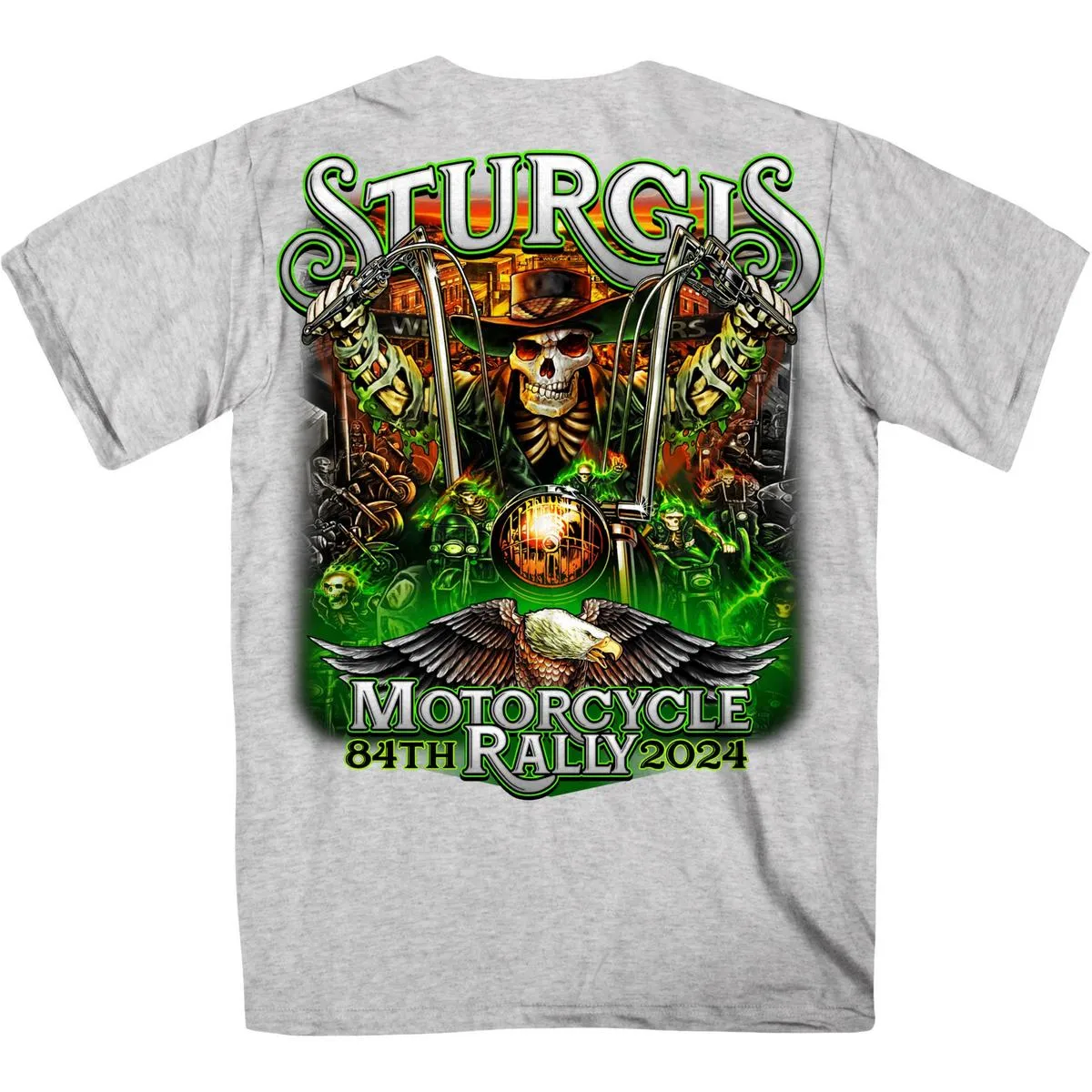 2024 Sturgis #1 Men's Design Eagle & Skull Ash Motorcycle Rally T-Shirt SPB1140