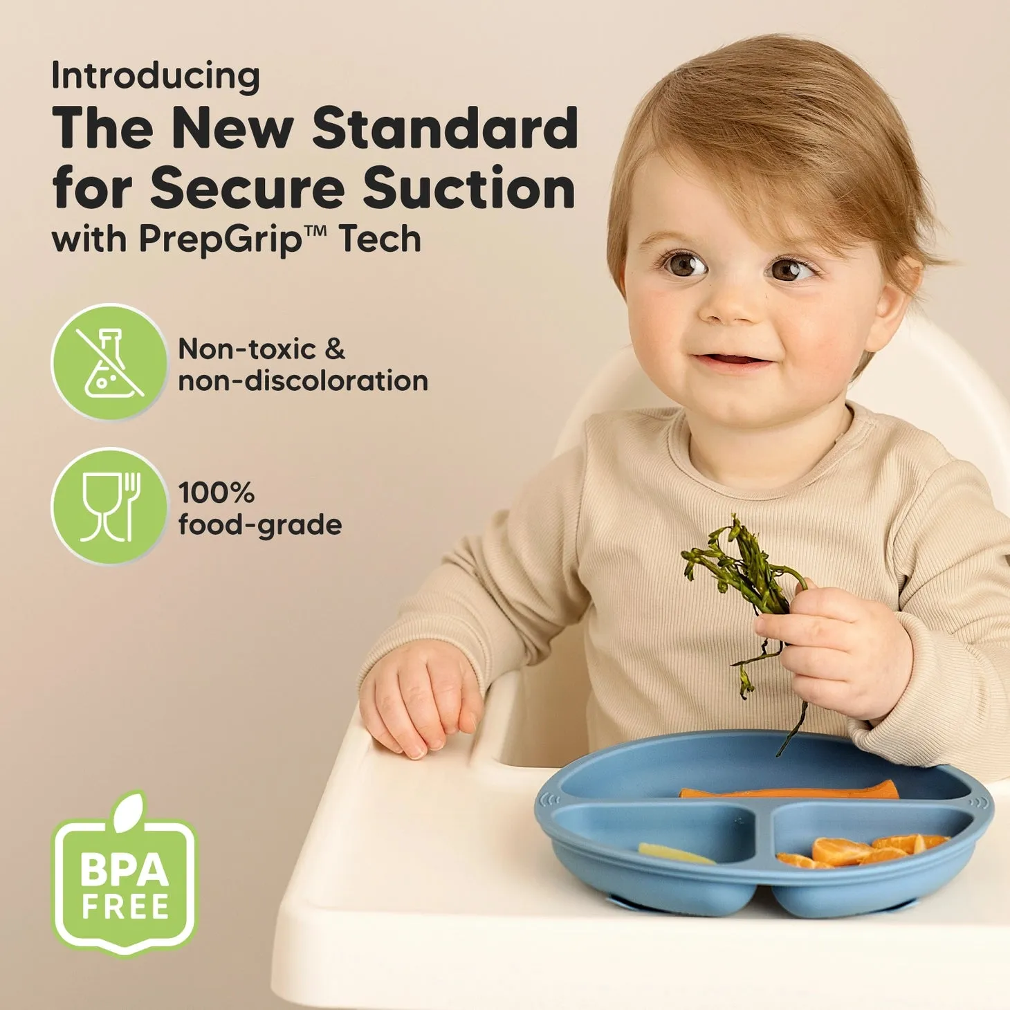 3-Pack Prep Suction Plates for Baby, BPA-Free Silicone Plate