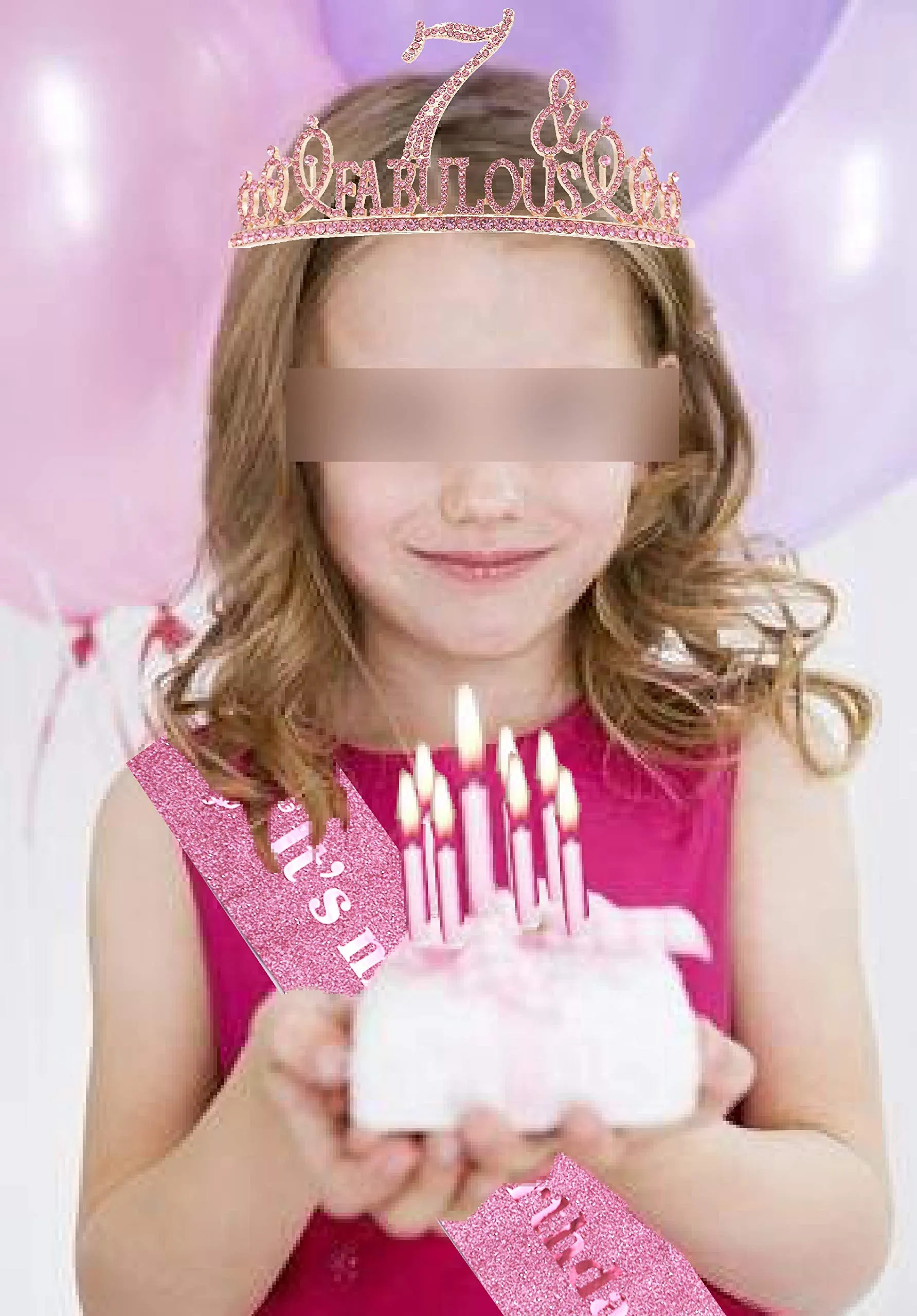 7th Birthday Gifts for Girl,7th Birthday Tiara and Sash Pink,7th Birthday Decorations