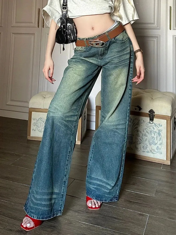 Blue Jeans Women Y2k Fashion Baggy High Waist Wide Leg Denim Pants