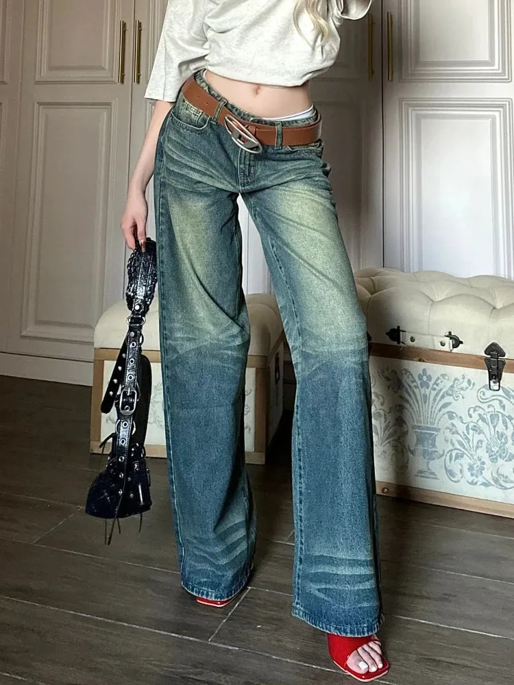 Blue Jeans Women Y2k Fashion Baggy High Waist Wide Leg Denim Pants