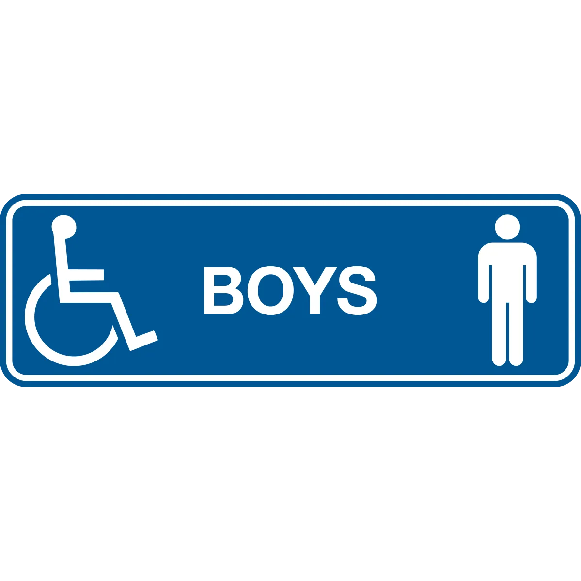 Boys Accessible with Text, Male & Wheelchair Graphics Long Rectangle Layout Washroom Sign