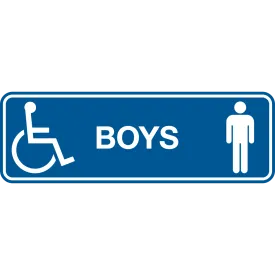 Boys Accessible with Text, Male & Wheelchair Graphics Long Rectangle Layout Washroom Sign