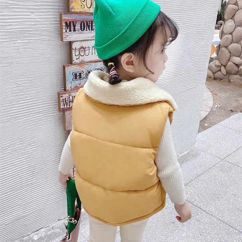 Boys Girls Fur Collar Cotton Vest Children's  Autumn Winter Thicken Warm Vest All-match Outer Wear Fashion Lapel Vest