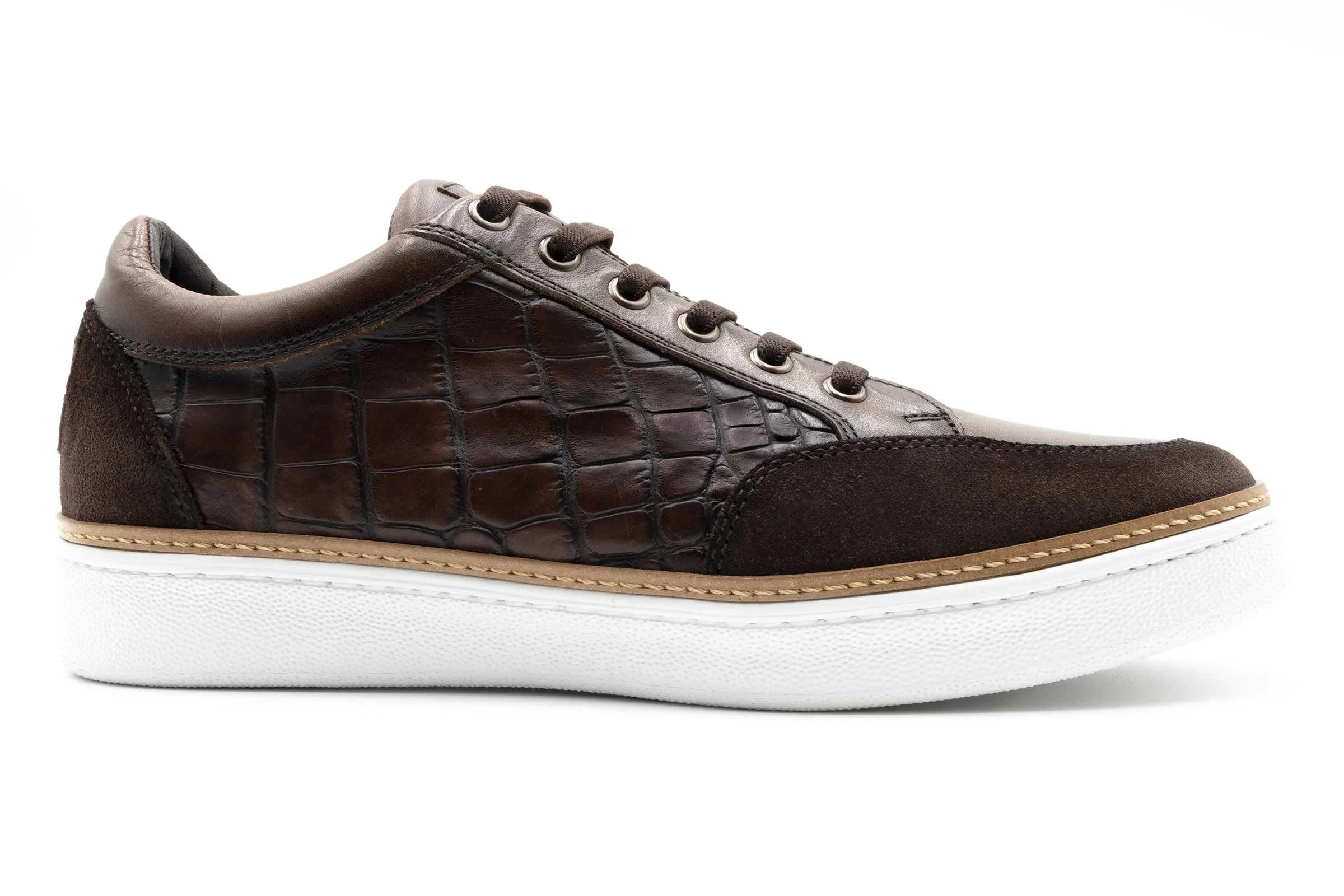 Carson Alligator Grain Sneakers - Walnut