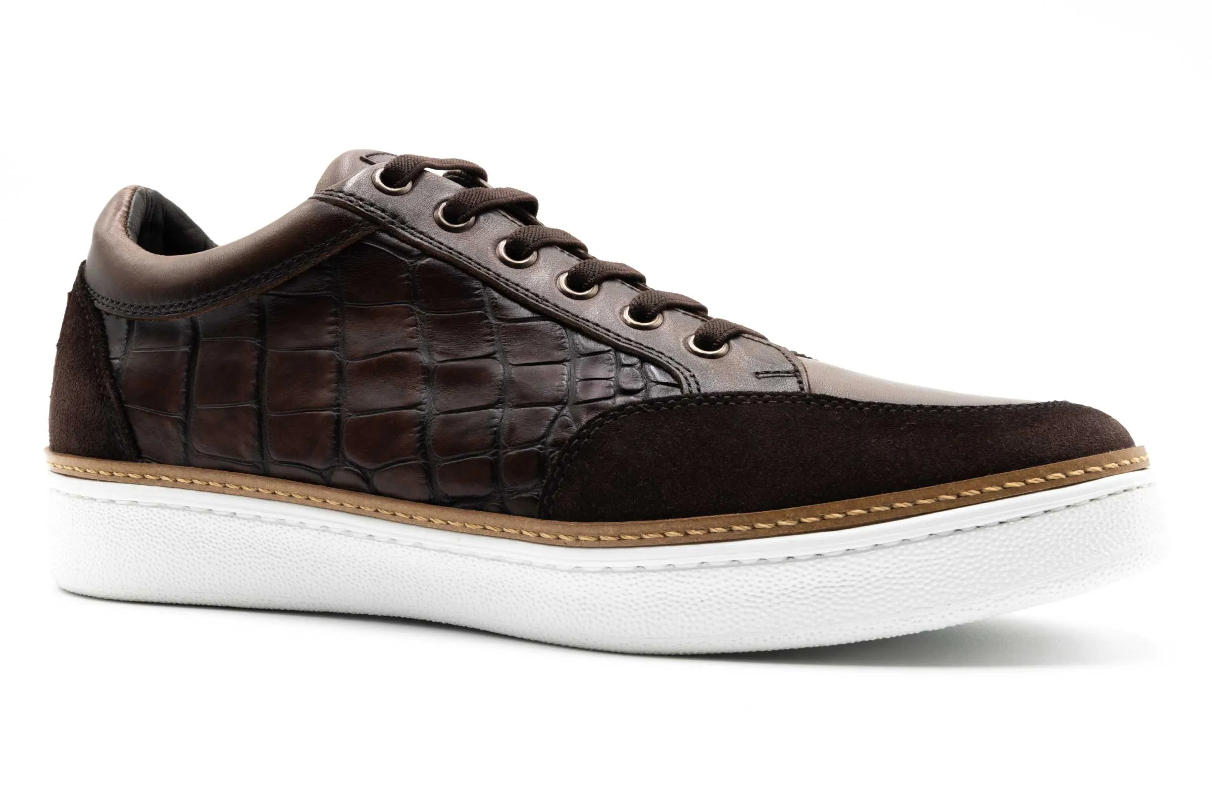 Carson Alligator Grain Sneakers - Walnut