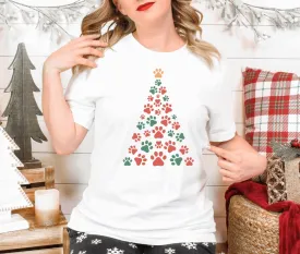 Christmas Tree with Dog Paws Unisex Bella Canvas 3001 T-Shirt