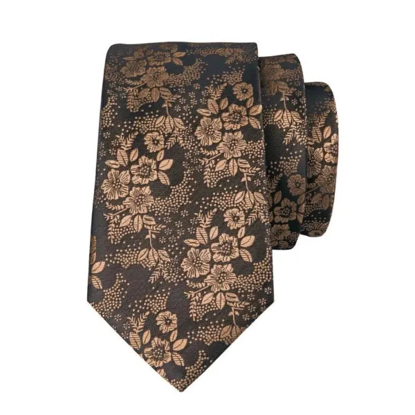 Classy Men Black Rose Gold Floral Silk Tie