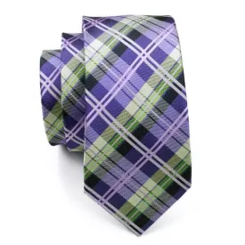 Classy Men Violet Green Tartan Silk Tie