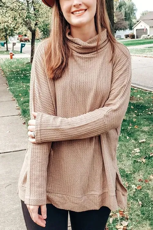 Cowl Neck Slit Sweater