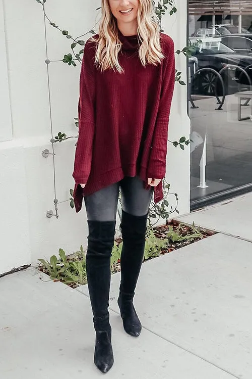 Cowl Neck Slit Sweater