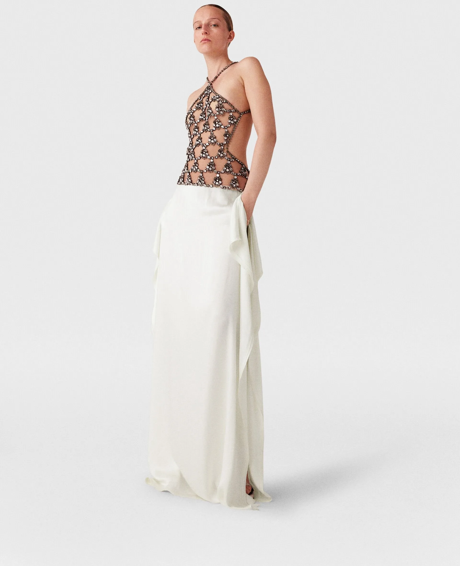 Crystal Cage Halterneck Maxi Dress