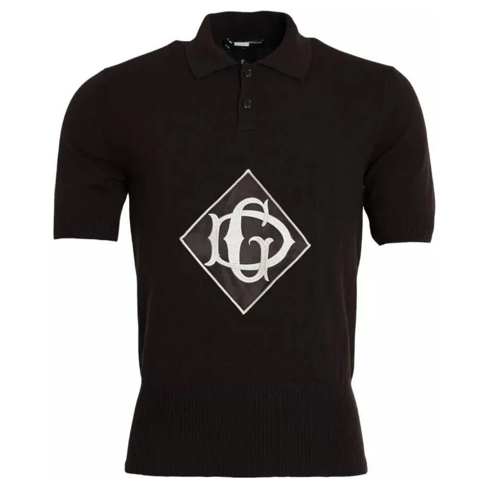 Dolce & Gabbana Brown Logo Collared Short Sleeve Men T-shirt