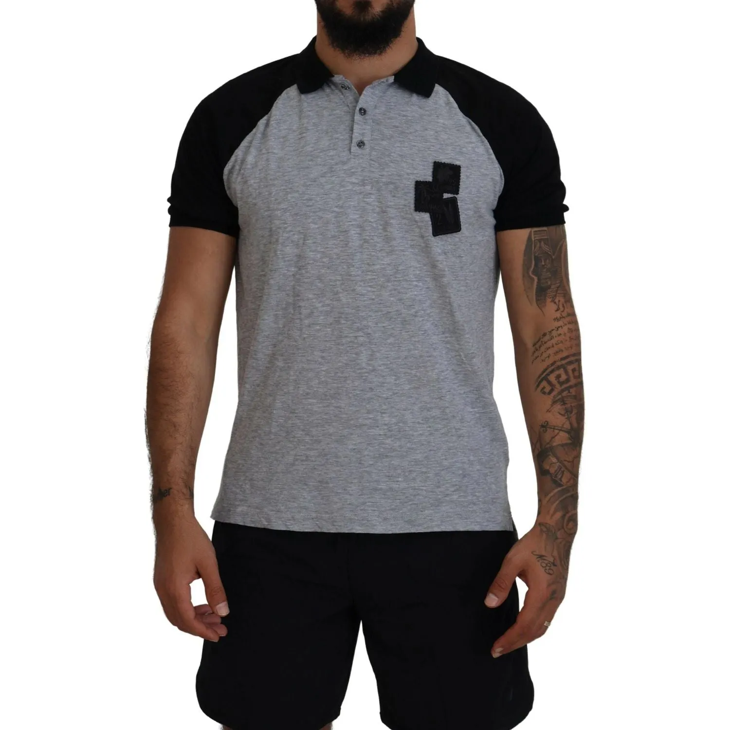 Dsquared² Gray Black Cotton Short Sleeves Collared T-shirt