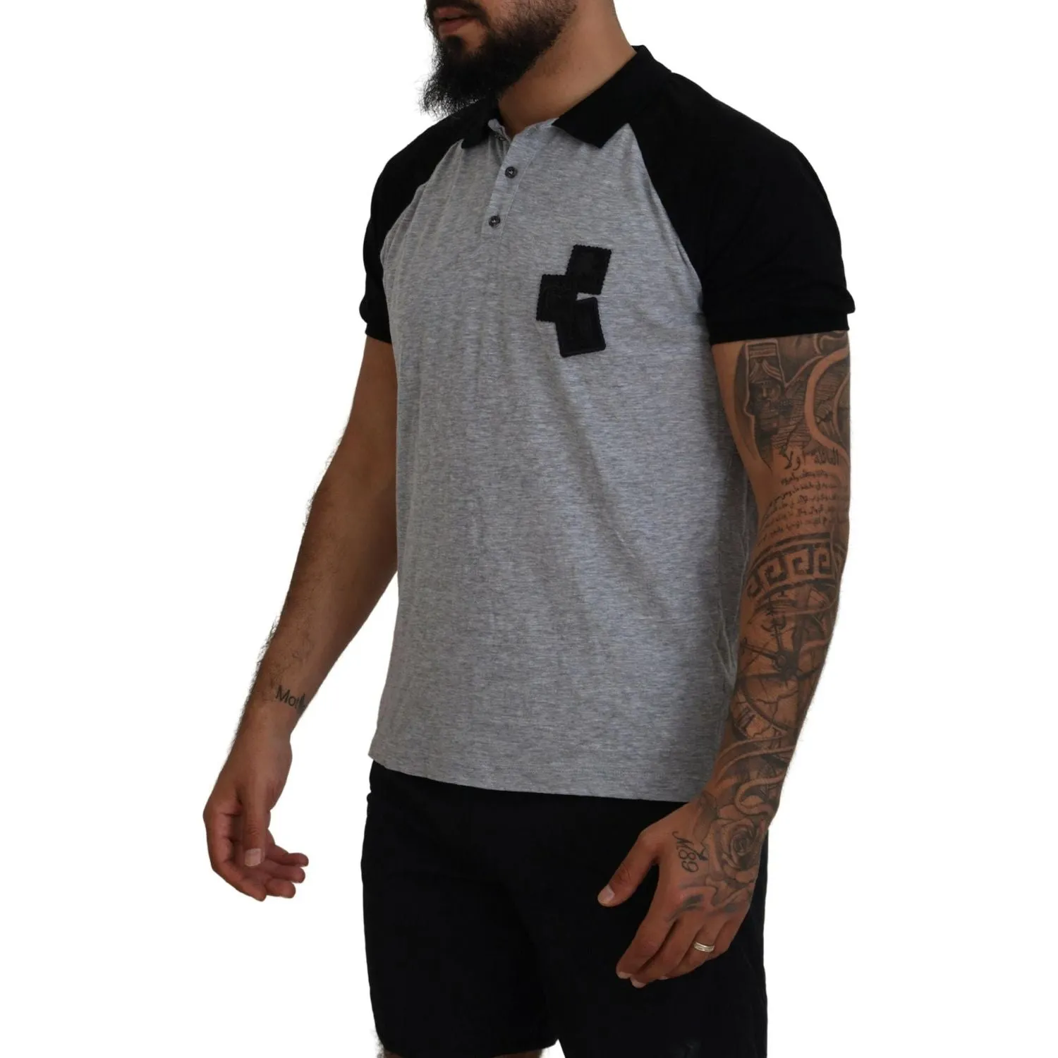 Dsquared² Gray Black Cotton Short Sleeves Collared T-shirt