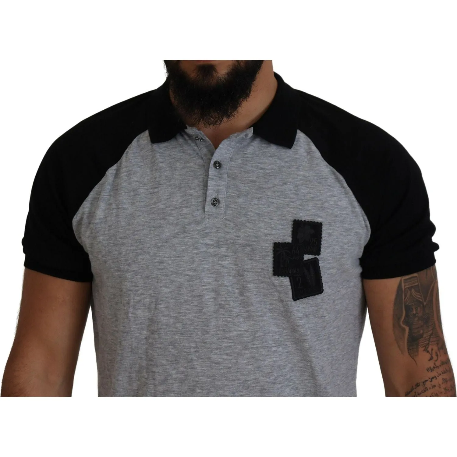 Dsquared² Gray Black Cotton Short Sleeves Collared T-shirt