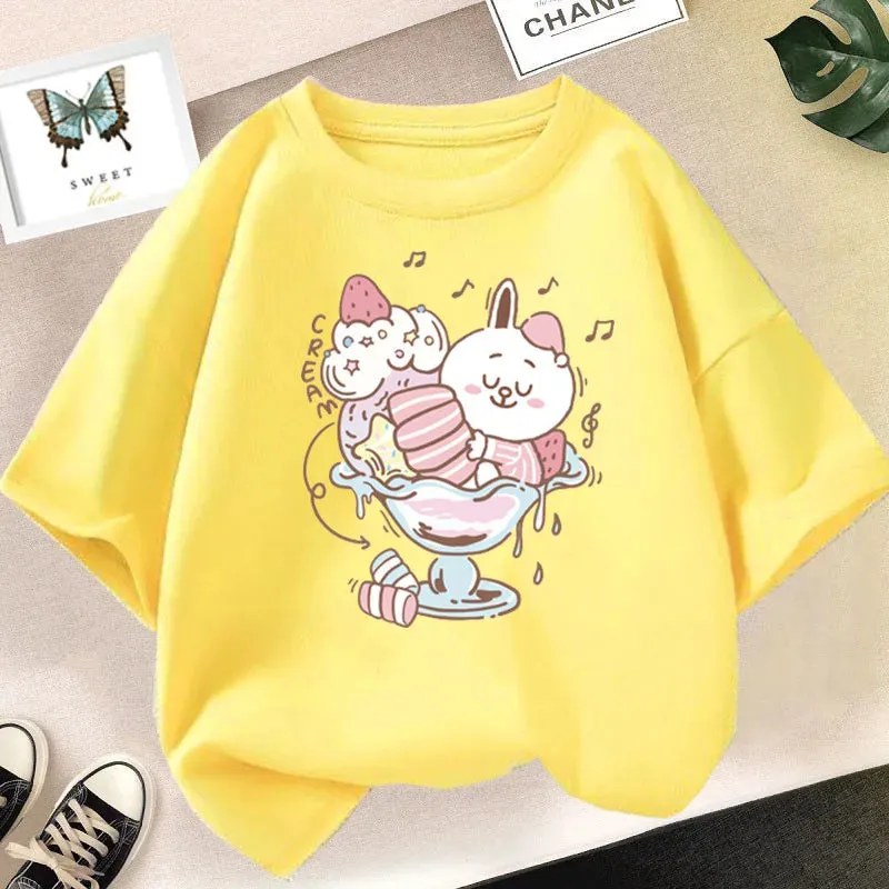 Girls Cute Strawberry Milk Shake Cartoon T-shirt Kids Short-Sleeve Graphic Pink Tops Tee