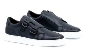 Lorenzo Calf Skin Double Monk Sneakers - Navy