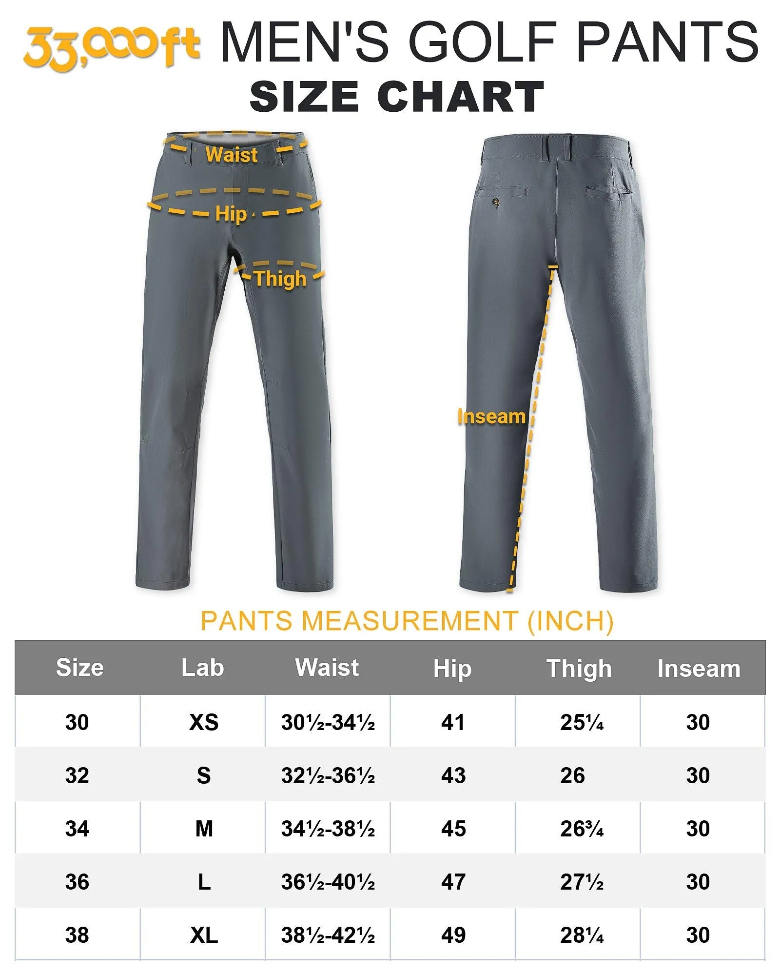 Men's UPF 50  Quick Dry Golf Pants with 5 Pockets