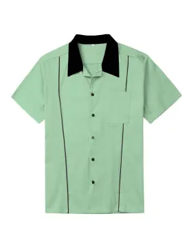 Mens Vintage Style Bowling Dress Shirt - MINT GREEN