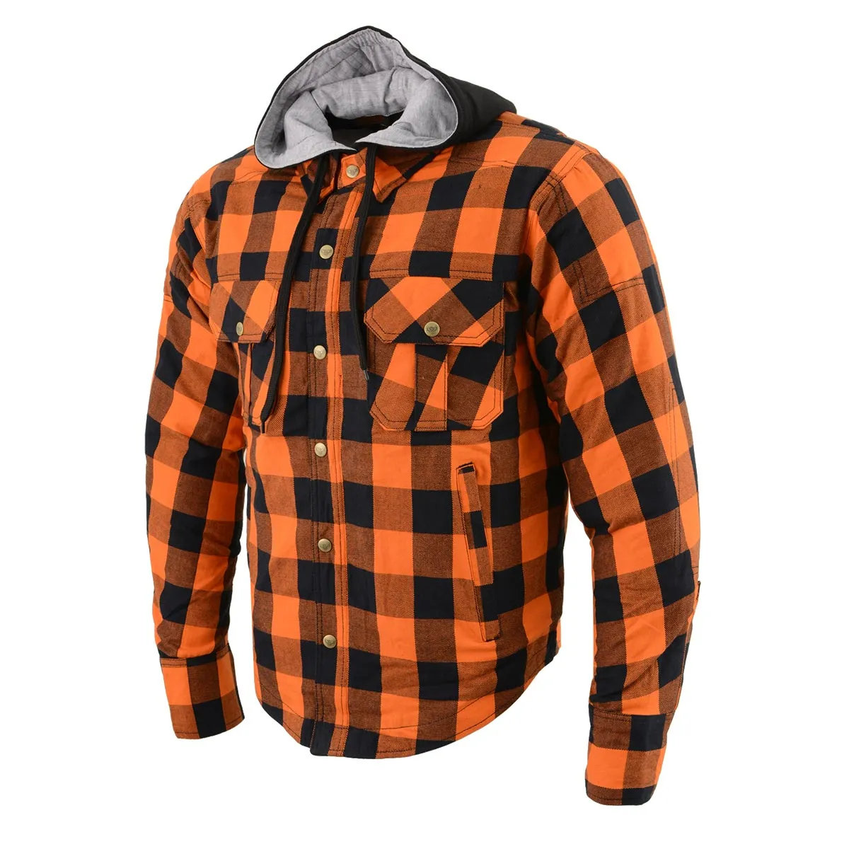 Milwaukee Leather MPM1642 Men's Plaid Hooded Flannel Biker Shirt with CE Approved Armor - Reinforced w/ Aramid Fibers