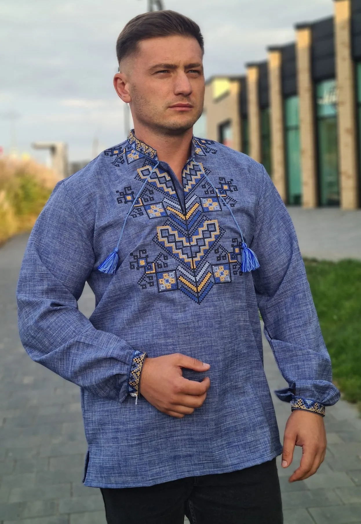 Modern men's embroidered shirt