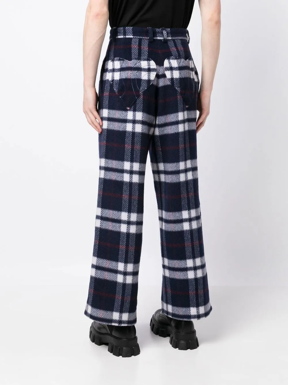 NATASHA WOOL CHECK WIDE PANTS BLU WHT