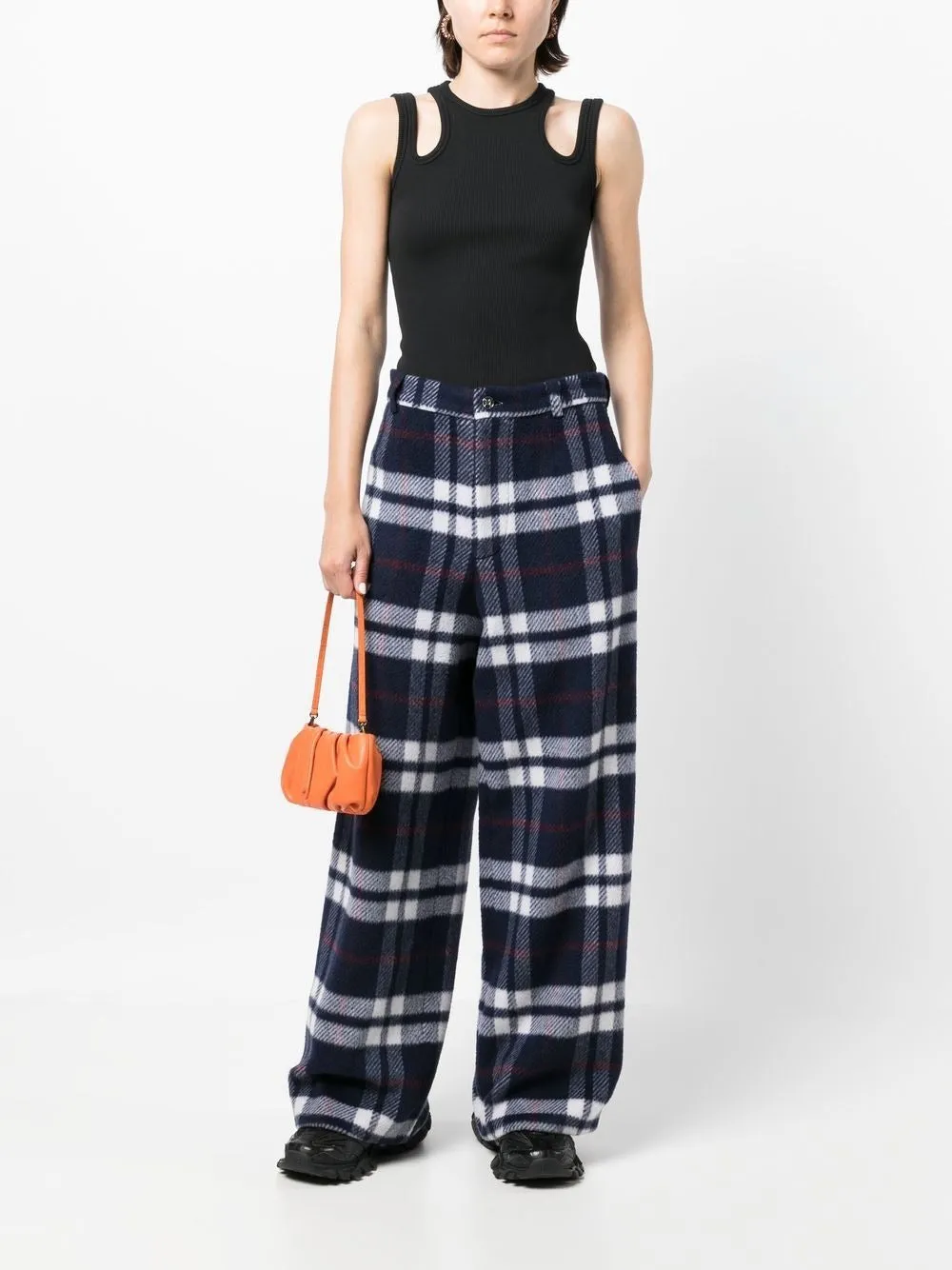 NATASHA WOOL CHECK WIDE PANTS BLU WHT