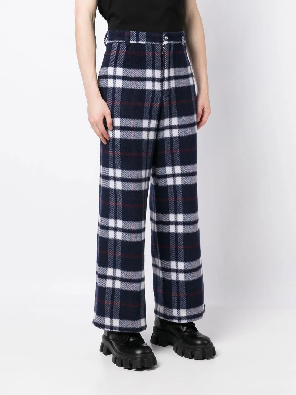 NATASHA WOOL CHECK WIDE PANTS BLU WHT