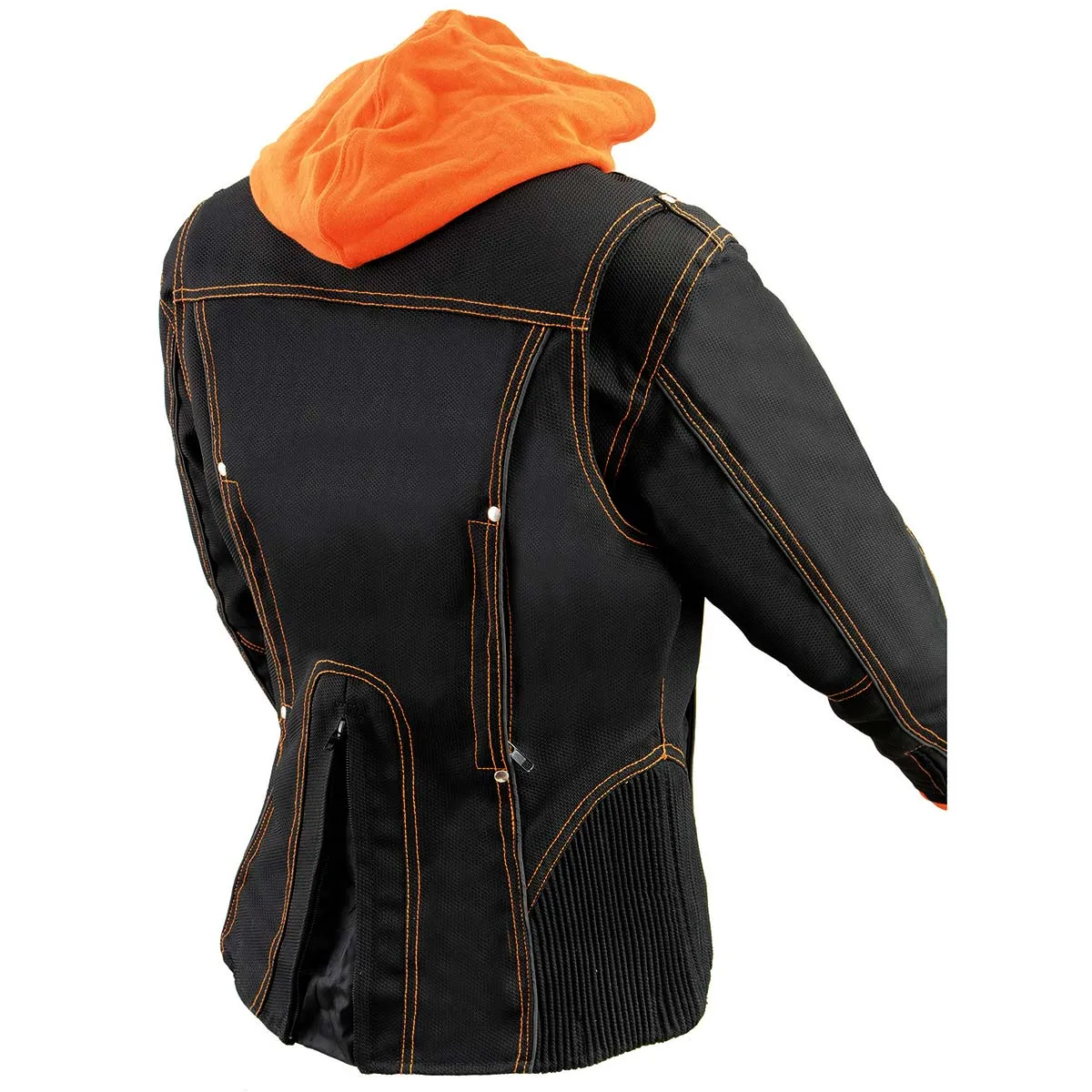 NexGen SH1939 Women's 'Reflective Tribal' Orange and Black 3/4 Textile Vented Jacket