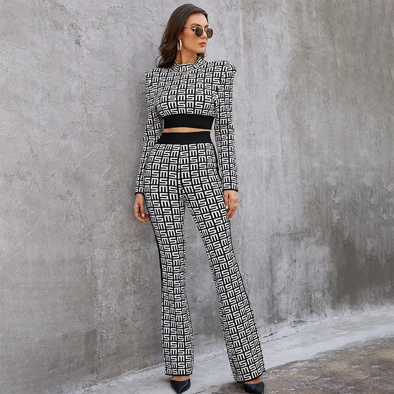 Printed Crop Top and Trouser Set