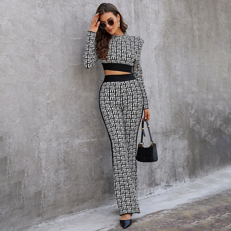 Printed Crop Top and Trouser Set