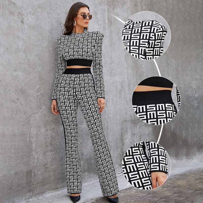 Printed Crop Top and Trouser Set