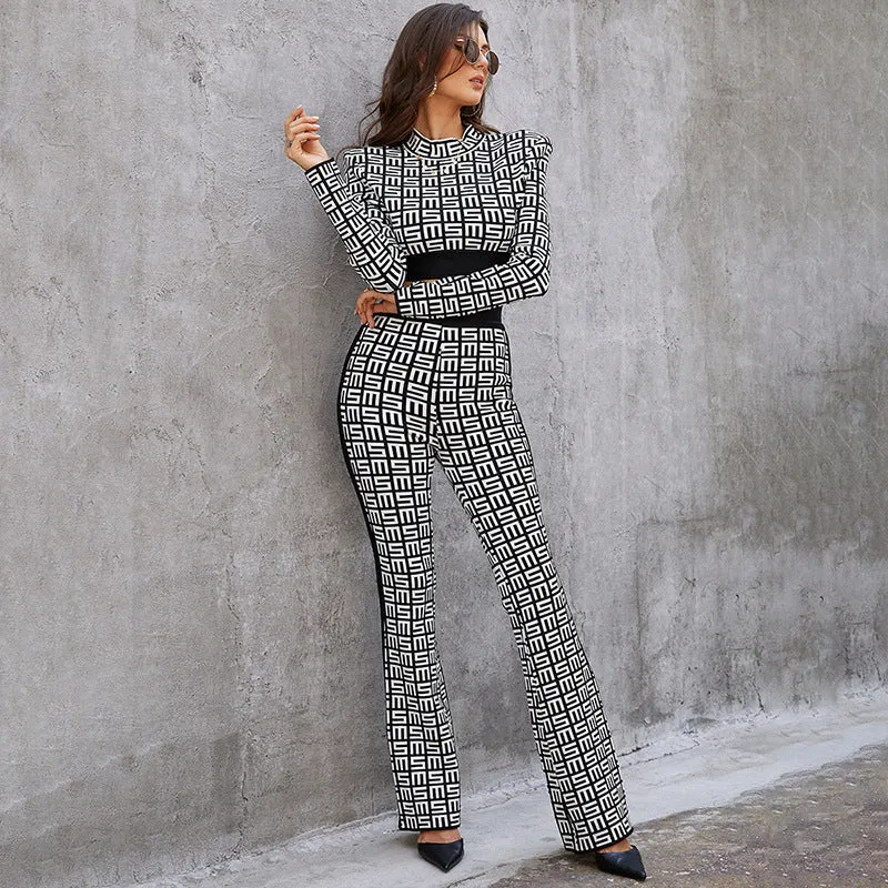 Printed Crop Top and Trouser Set