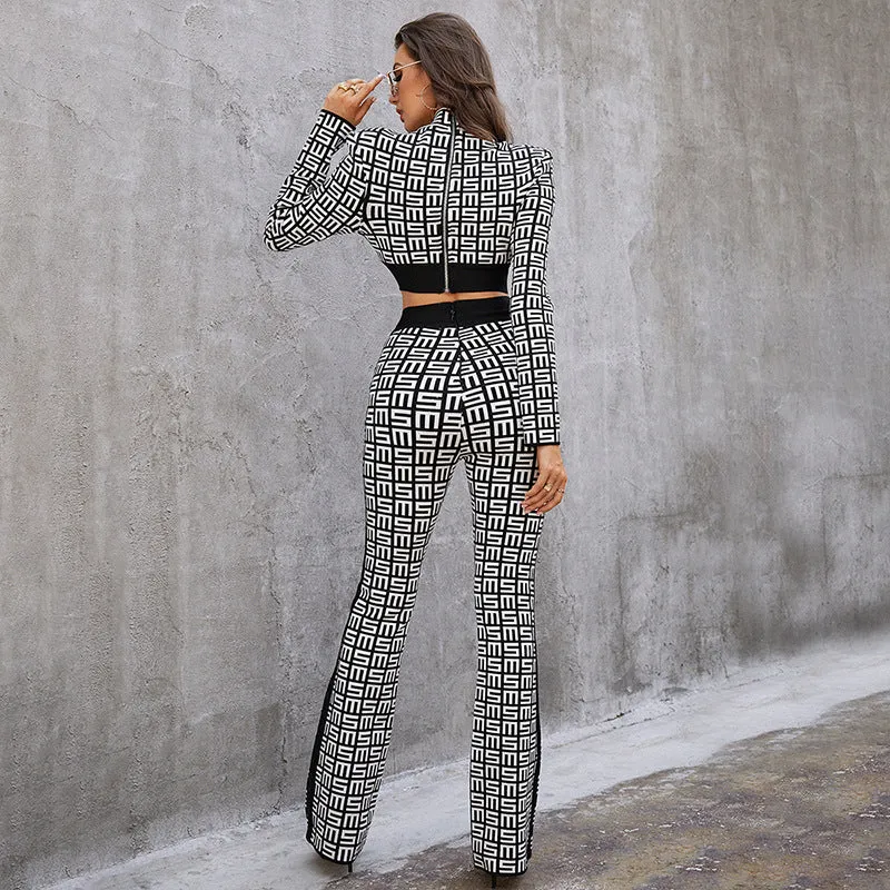 Printed Crop Top and Trouser Set