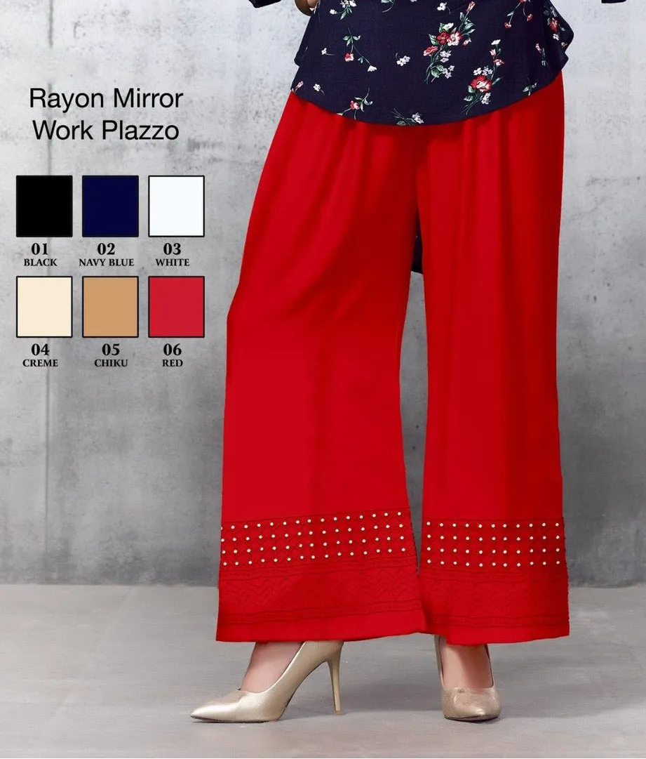 Rayon Mirror Work Palazzo Pants for Women