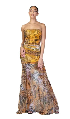 Rehab Lab Women's Leopard Off Shoulder Ruched Maxi  Dress