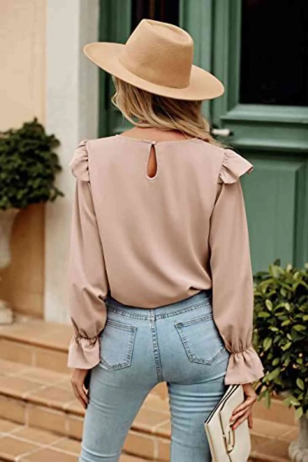 Ruffled Round Neck Long Sleeve Top