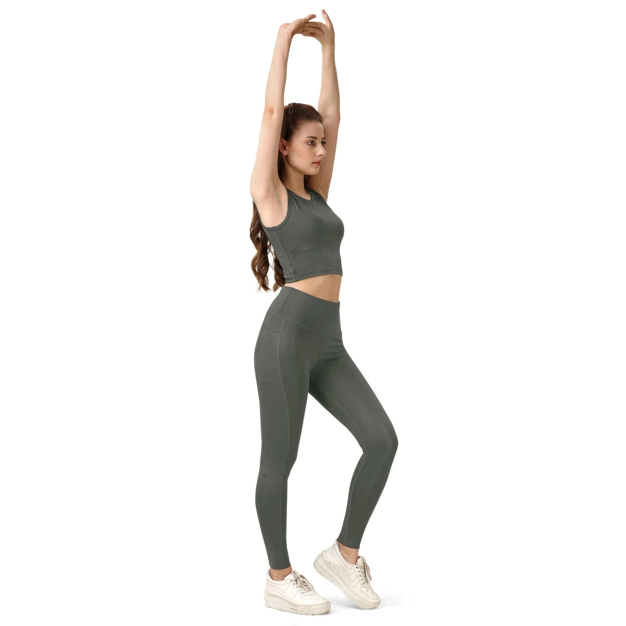 Set of Sleeveless Sports Crop Top and High Waist Ankle Length Sports Leggings With Pockets Set AT-5 - AT-2