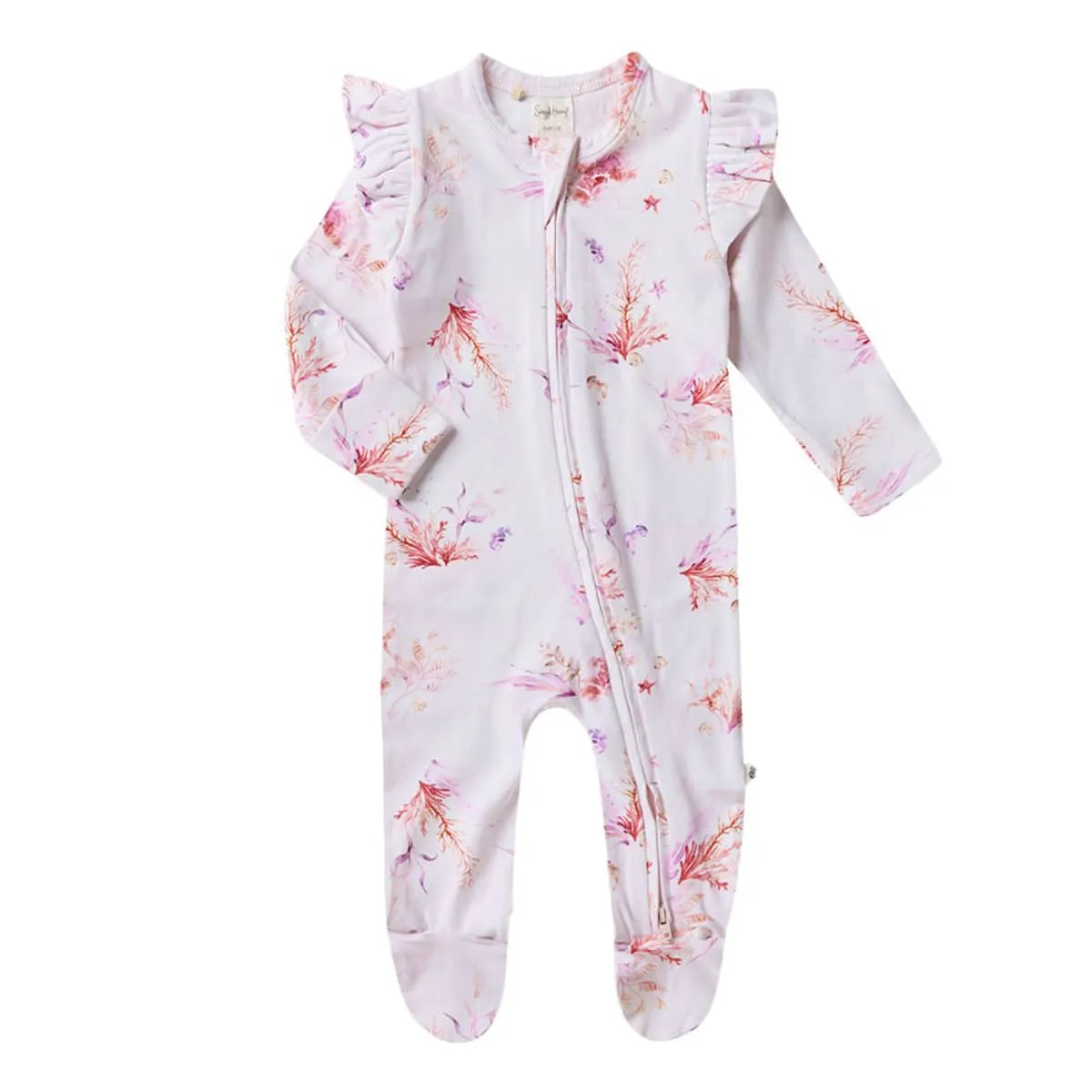 Snuggle Hunny Snuggle Sleepsuit Zip Footie with Frill - Coral Organic