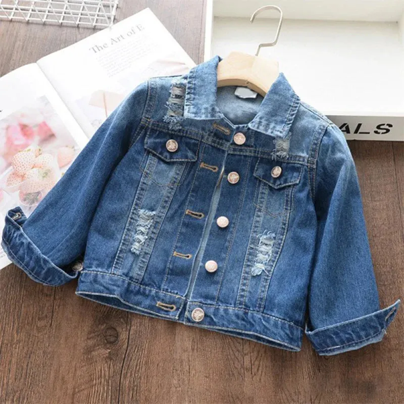 Spring Autumn Girls Denim Jacket Fashion Cartoon Unicorn Windbreaker For 2-8 Years Cotton Children Clothes Baby Kids Outerwear