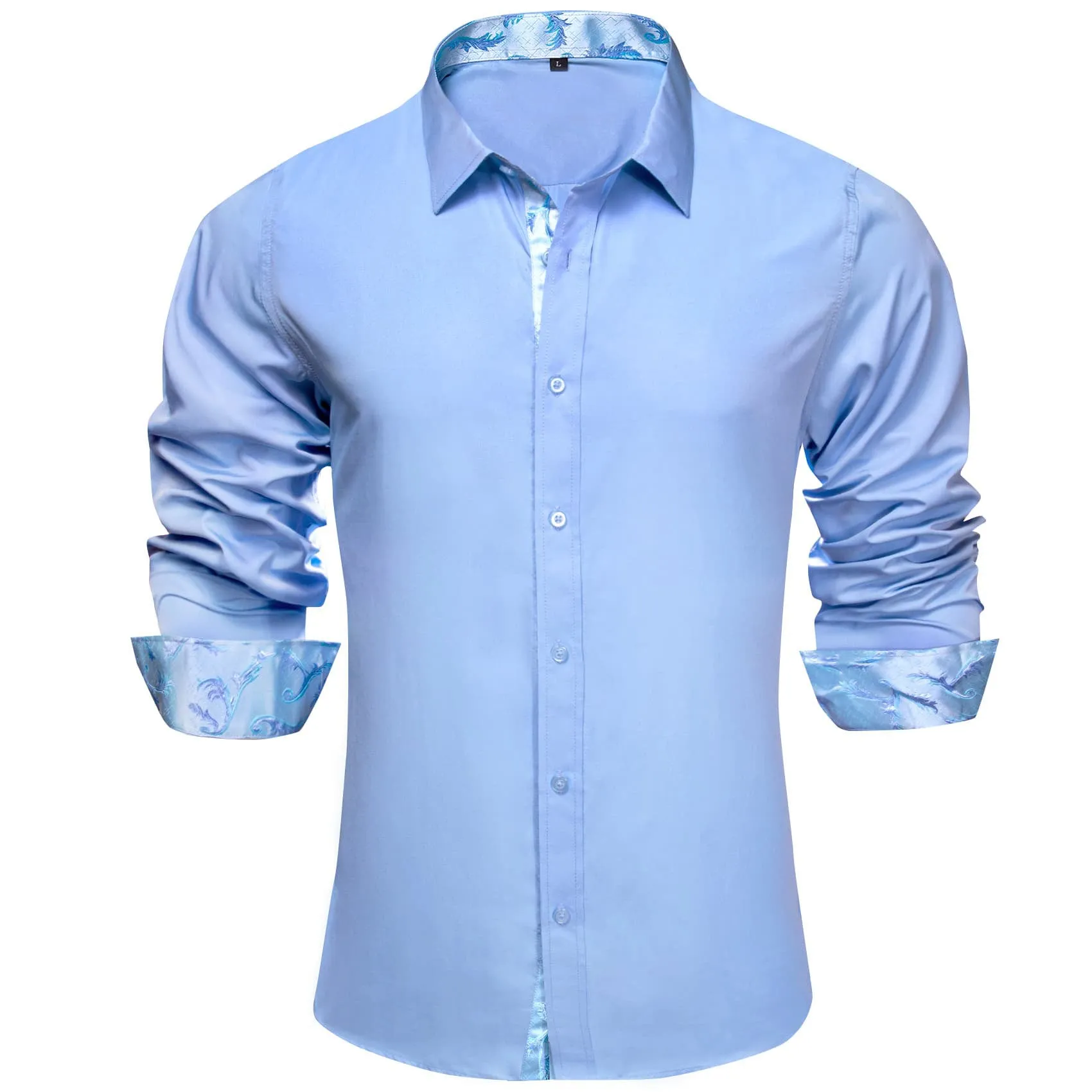 Ties2you Business Shirts Arctic Blue Solid Splicing Floral Button Up Long Sleeve Shirts for Men