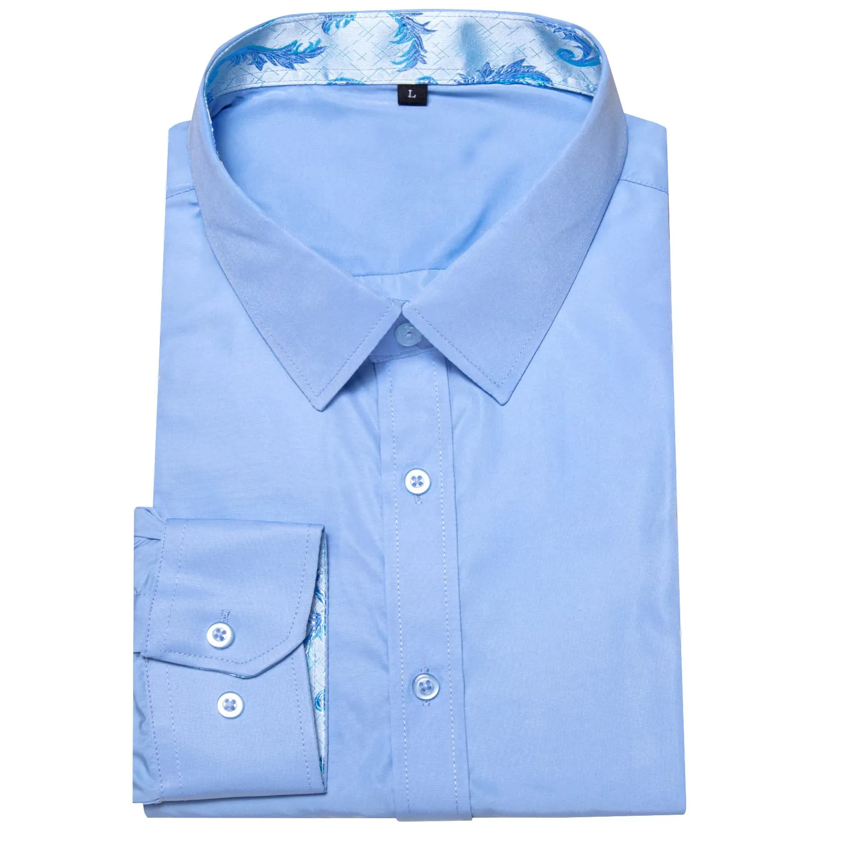 Ties2you Business Shirts Arctic Blue Solid Splicing Floral Button Up Long Sleeve Shirts for Men