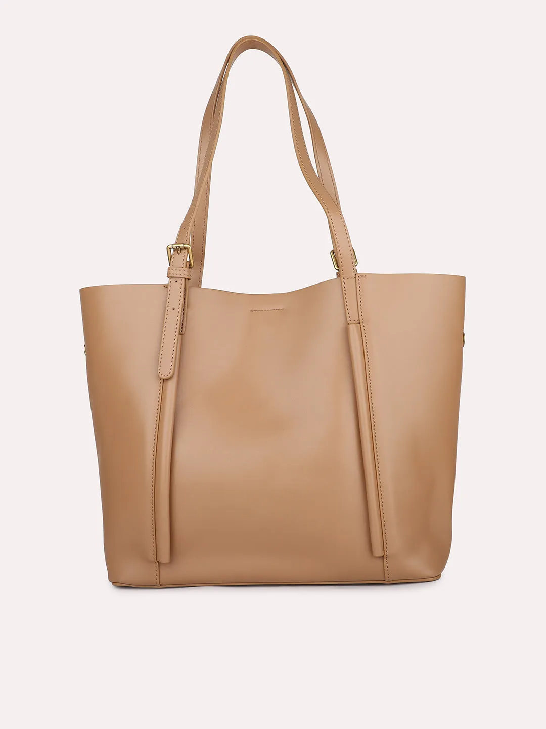 Women Dark Beige Solid Structured Tote Bag