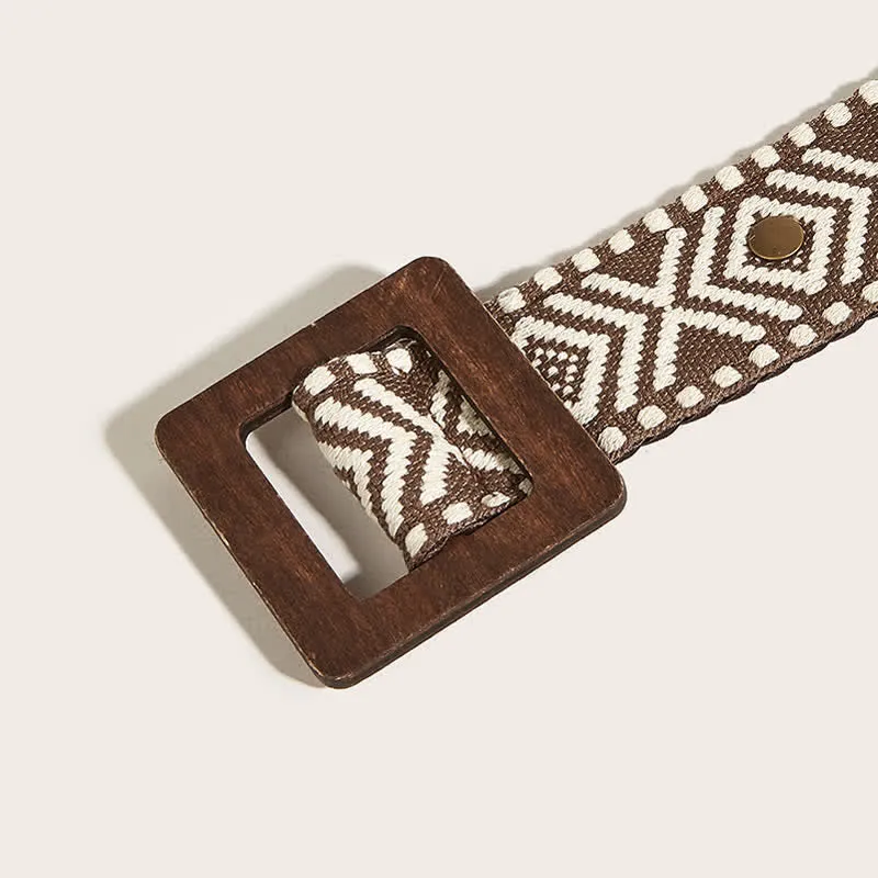 Women's Ethnic Wooden Buckle Bohemian Weave Belt